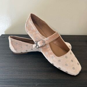 NEW Sam & Libby Blush Velvet Mary Jane Flats with Silver Polka Dots